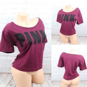 VS PINK Logo short Sleeve Crop Top plum